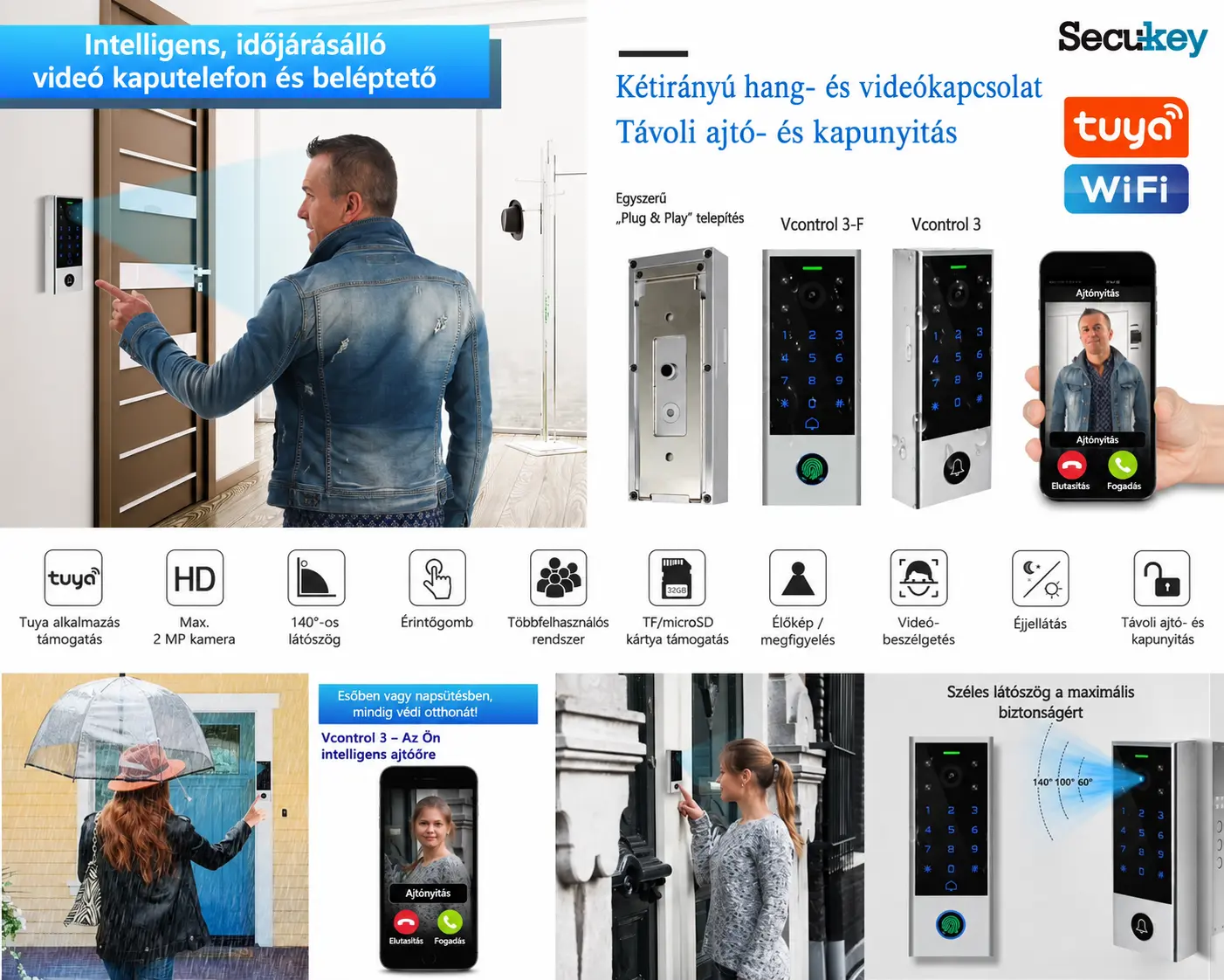 Secukey Vcontrol 3 mobiltelefonos RFID kártyás és PIN kódos beléptetés