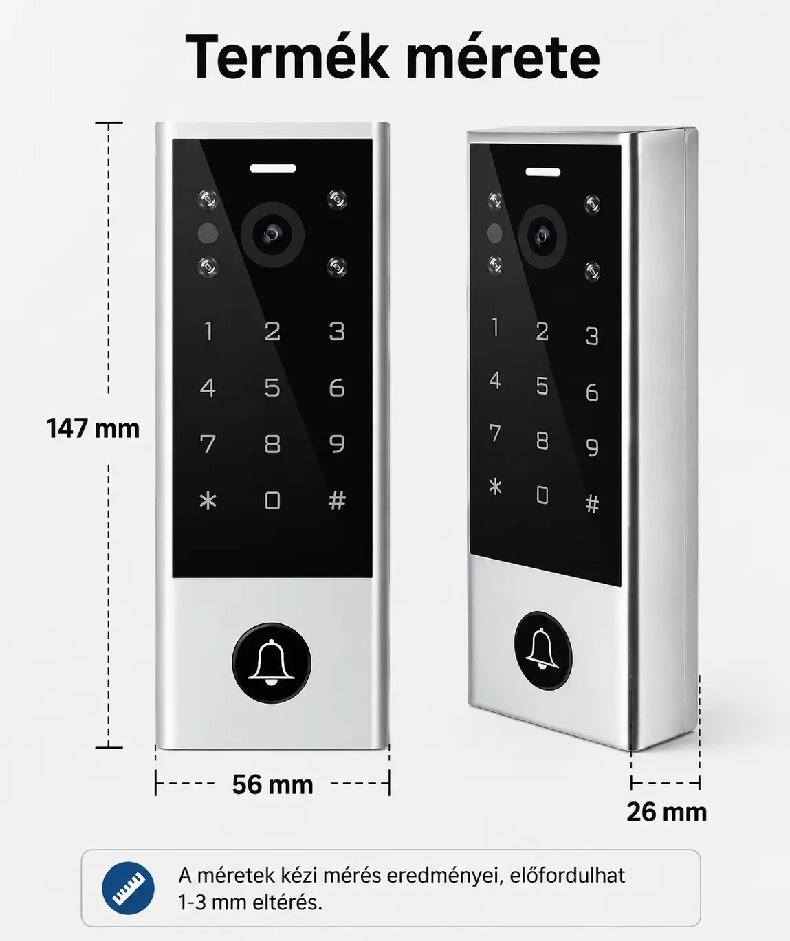 Keskeny Secukey Vcontrol 3 WiFi kaputelefon 147 x 56 x 26 mm méretben